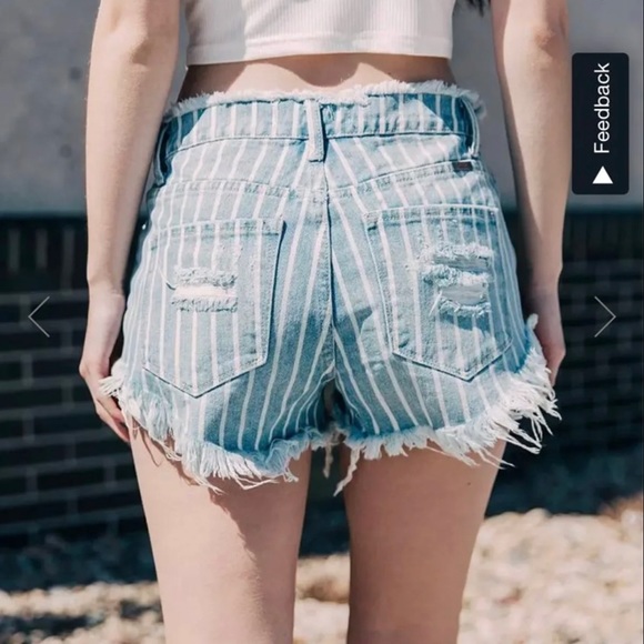 Kancan Striped Mid Rise Shorts - Picture 1 of 7